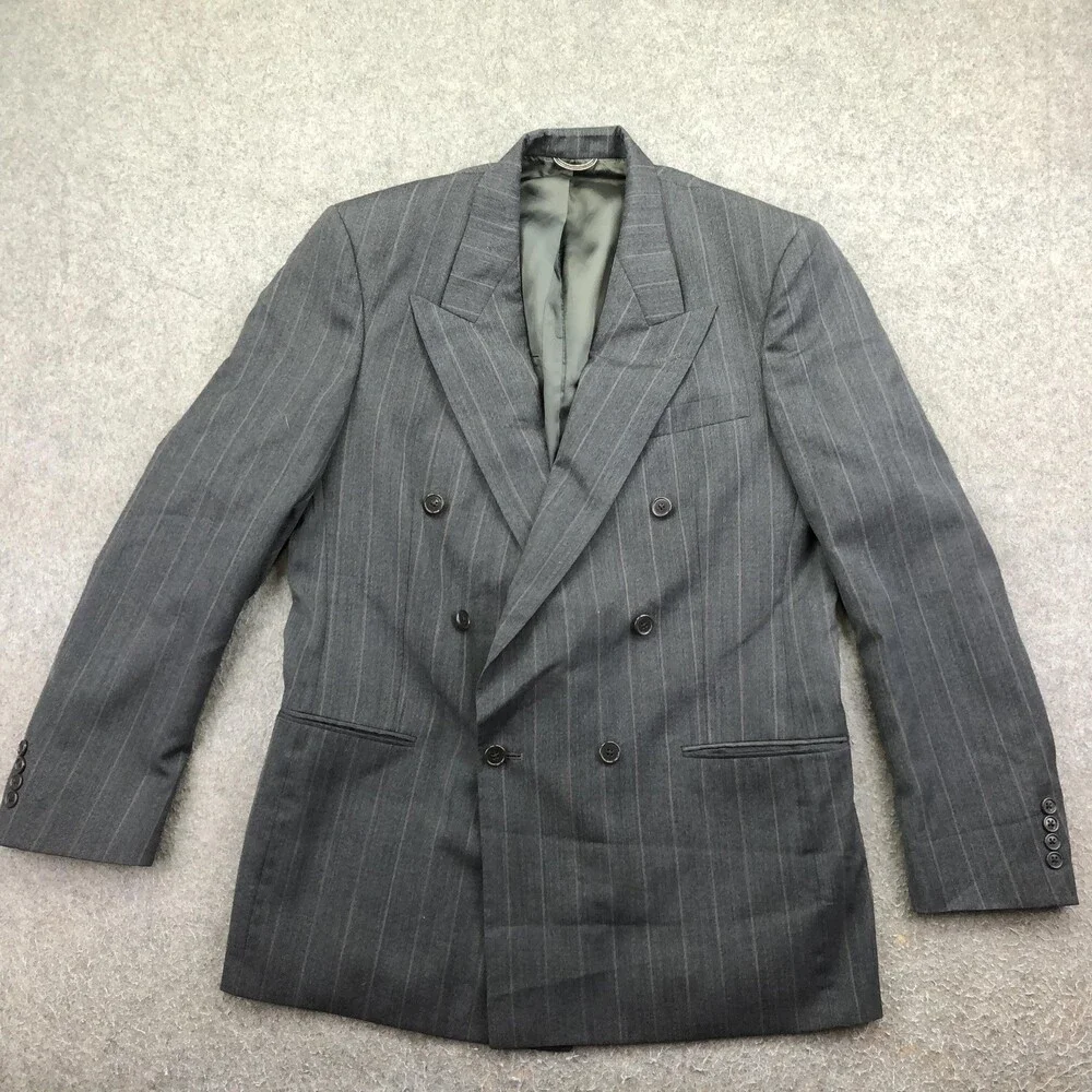 Vintage Christian Dior Monsieur Suit Jacket Mens 42L Pinstripe Double Breasted
